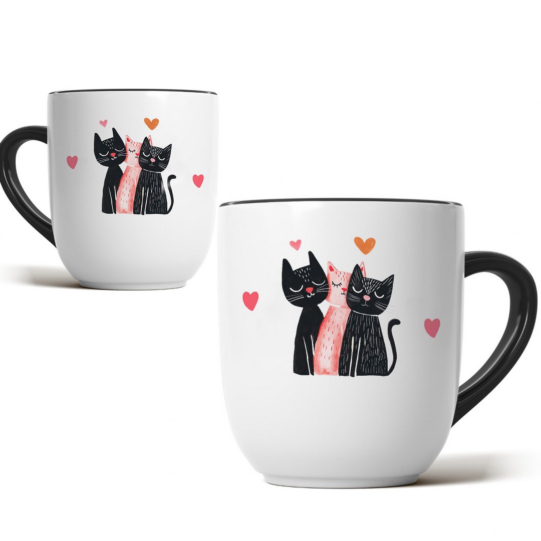 Keramiktasse 290 ml – Katzenmotiv mit Herzen – in Weiss oder Weiss-Schwarz erhältlich – Bild 4