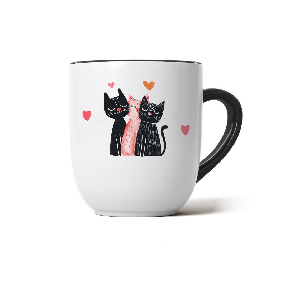 Keramiktasse 290 ml – Katzenmotiv mit Herzen – in Weiss oder Weiss-Schwarz erhältlich – Bild 5