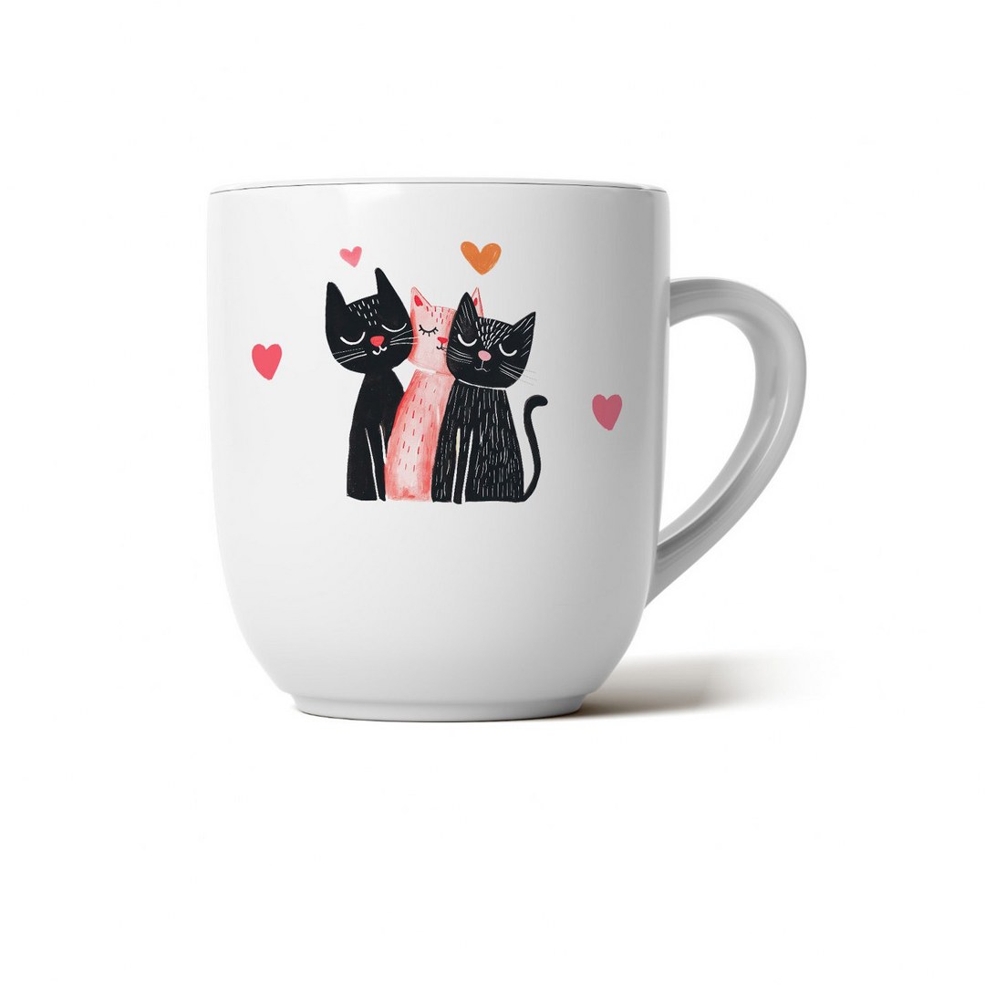 Keramiktasse 290 ml – Katzenmotiv mit Herzen – in Weiss oder Weiss-Schwarz erhältlich – Bild 2