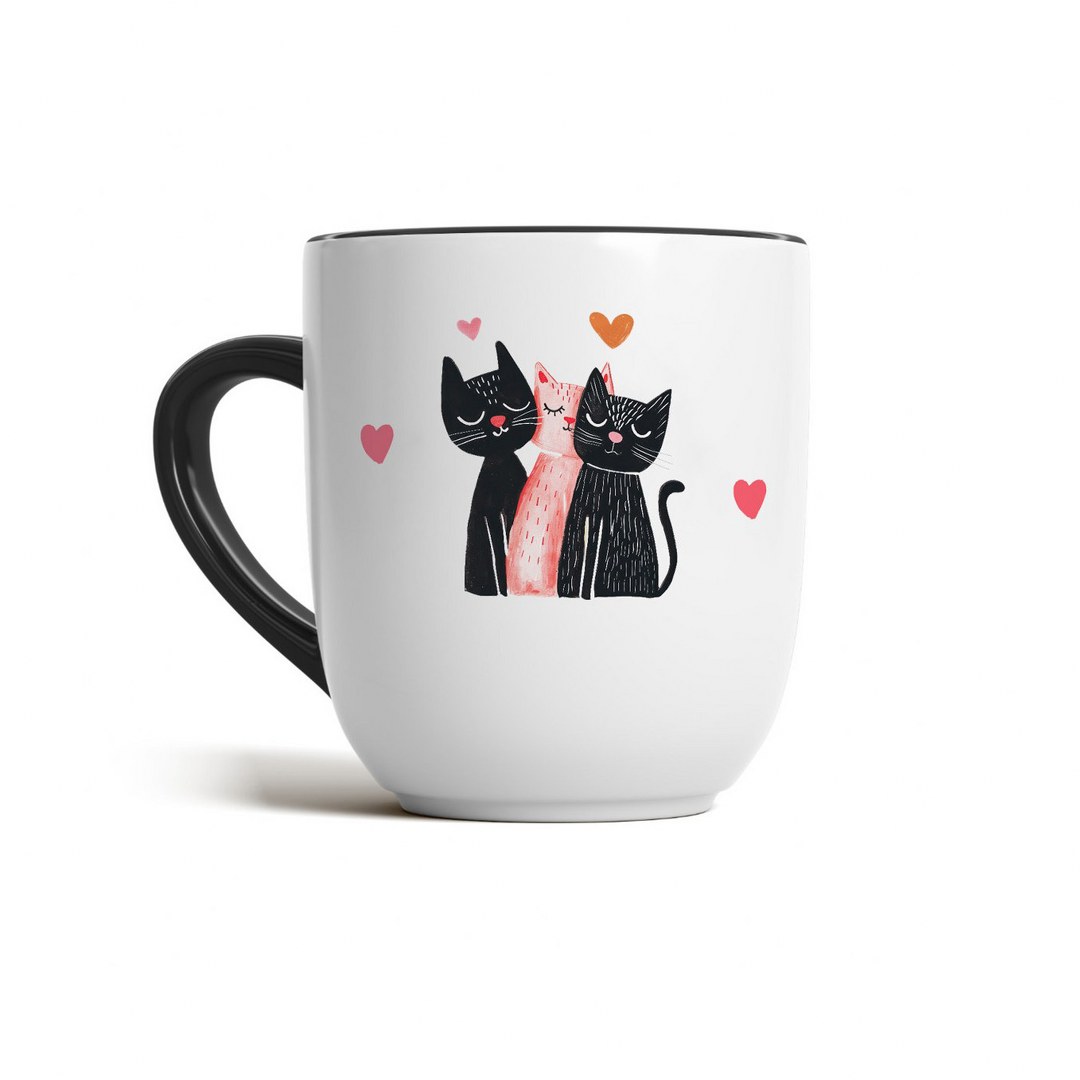 Keramiktasse 290 ml – Katzenmotiv mit Herzen – in Weiss oder Weiss-Schwarz erhältlich – Bild 6