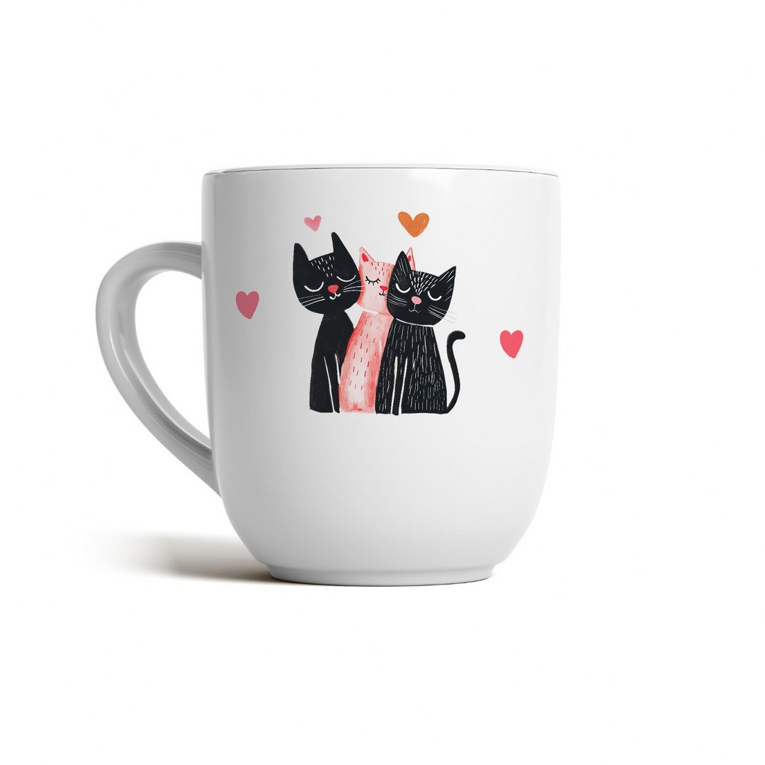 Keramiktasse 290 ml – Katzenmotiv mit Herzen – in Weiss oder Weiss-Schwarz erhältlich – Bild 3