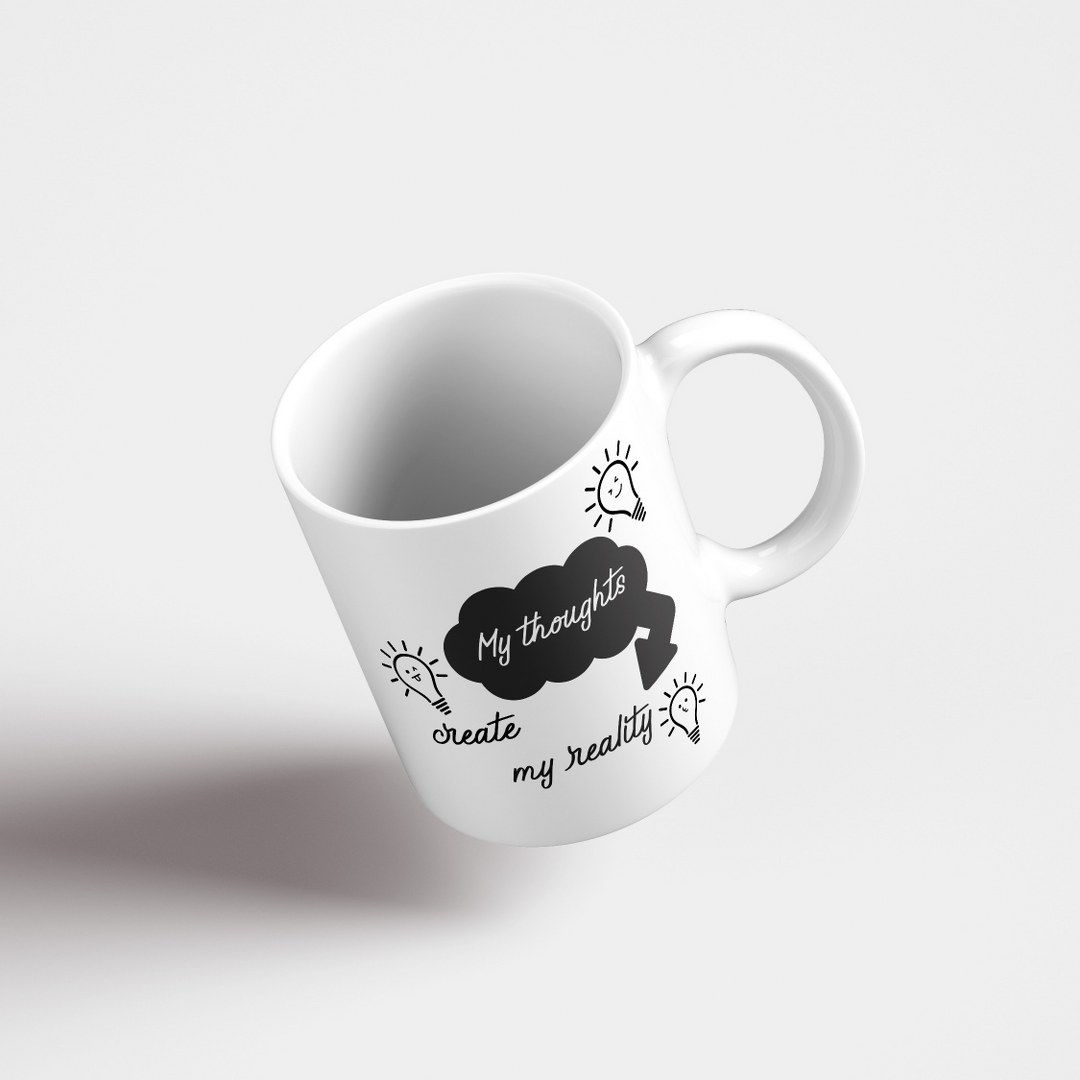 "My thoughts" - Matte weiße Tasse mit positivem Spruch. – Bild 2