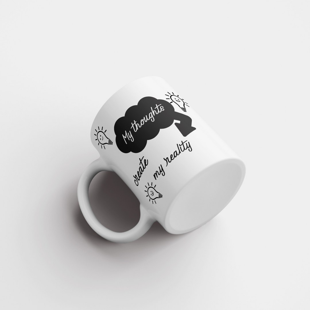 "My thoughts" - Matte weiße Tasse mit positivem Spruch. – Bild 3