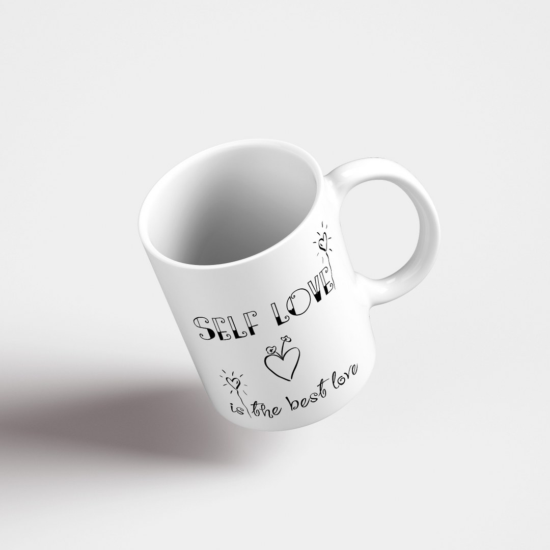 "Self love" - Matte weiße Tasse mit positivem Spruch. – Bild 2
