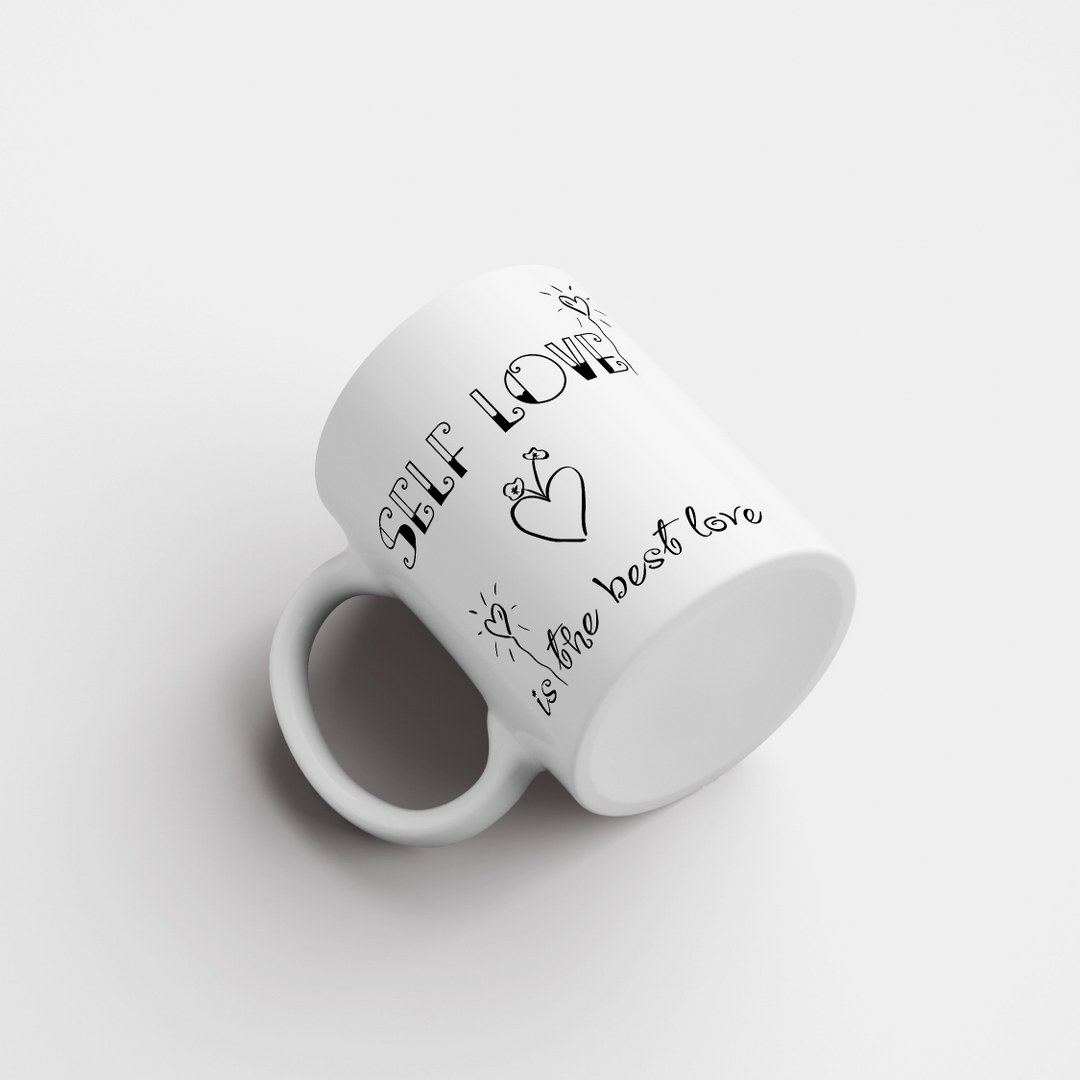 "Self love" - Matte weiße Tasse mit positivem Spruch. – Bild 3