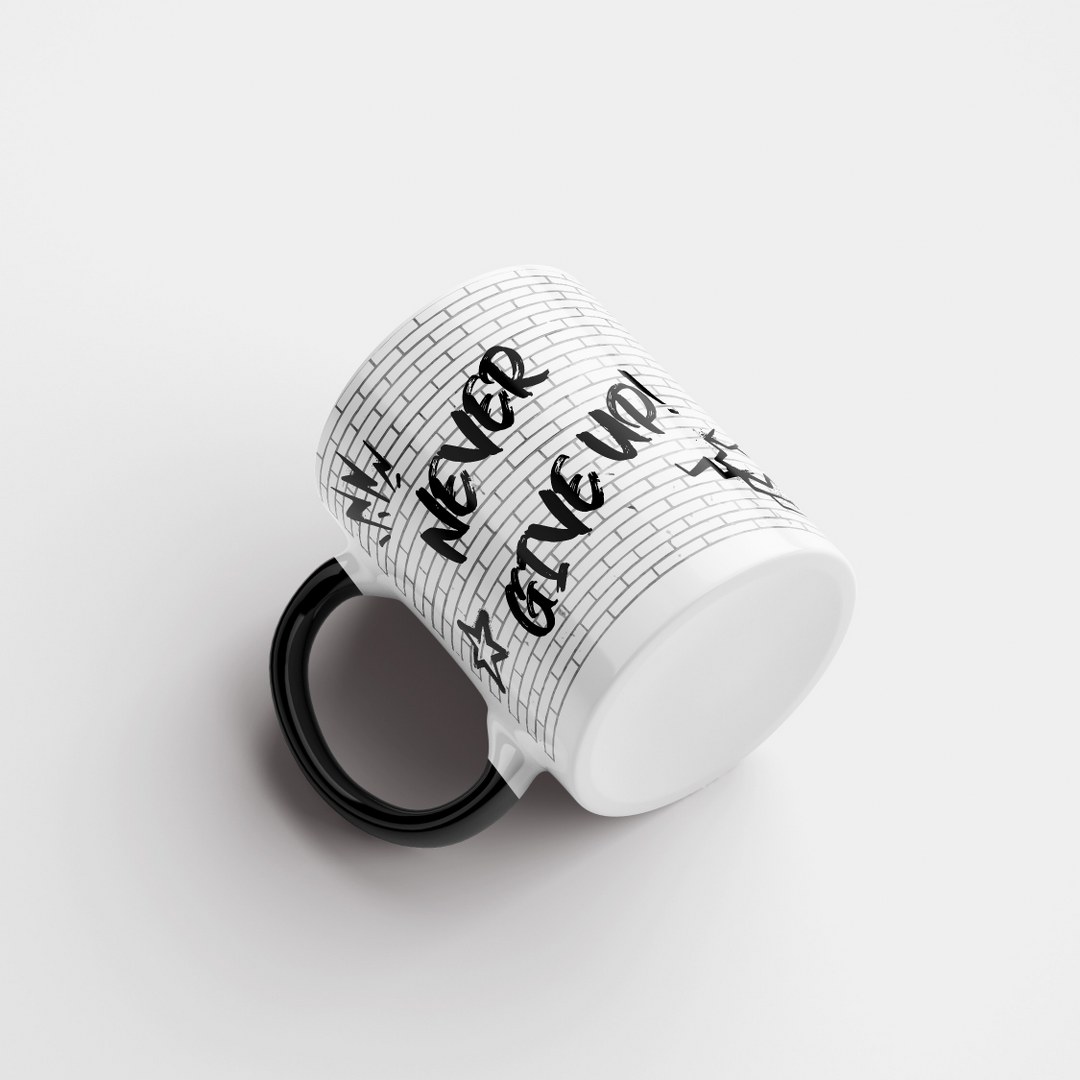 Motivations-Tasse „Never give up!“ - Löwenmotiv - Kraftvolles Graffiti-Design – Bild 4