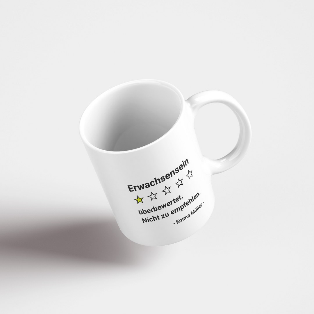 "Erwachsensein" - lustige personalisierte Tasse mit Namen. – Bild 2