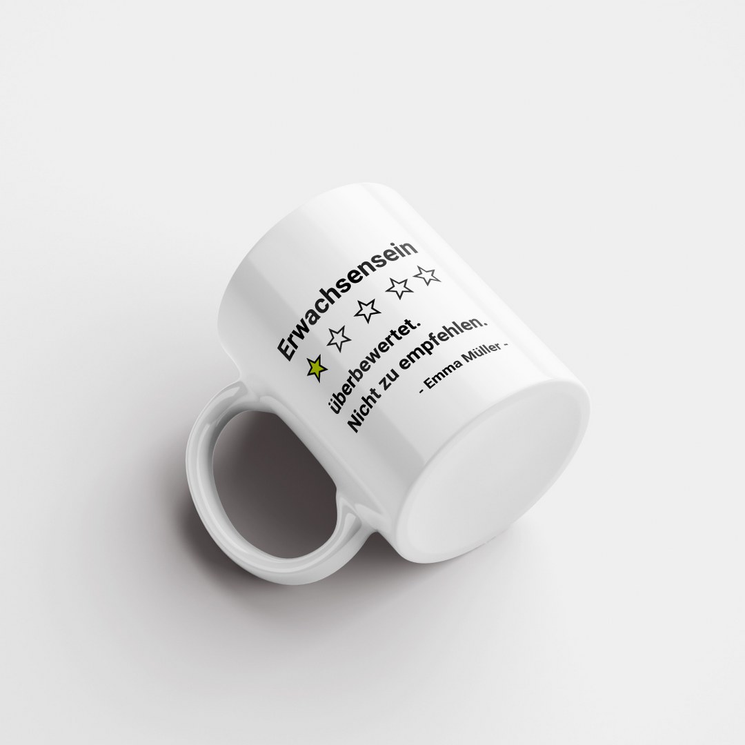 "Erwachsensein" - lustige personalisierte Tasse mit Namen. – Bild 3