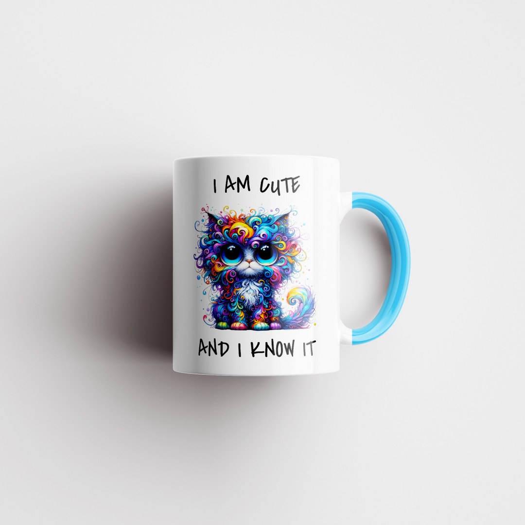 Farbenfrohe Katzen-Tasse – „I Am Cute And I Know It“ – Lustige Geschenkidee für Katzenliebhaber – Bild 7