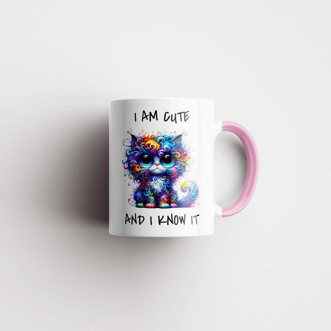 Farbenfrohe Katzen-Tasse – „I Am Cute And I Know It“ – Lustige Geschenkidee für Katzenliebhaber – Bild 10