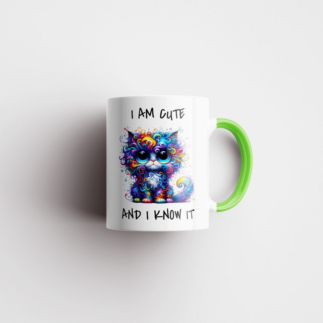 Farbenfrohe Katzen-Tasse – „I Am Cute And I Know It“ – Lustige Geschenkidee für Katzenliebhaber – Bild 13