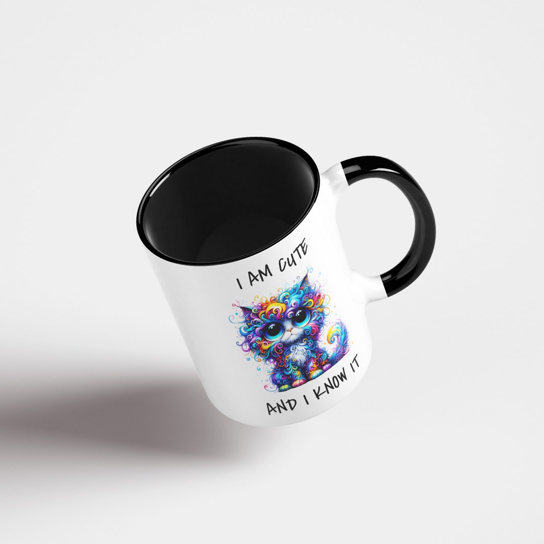 Farbenfrohe Katzen-Tasse – „I Am Cute And I Know It“ – Lustige Geschenkidee für Katzenliebhaber – Bild 5