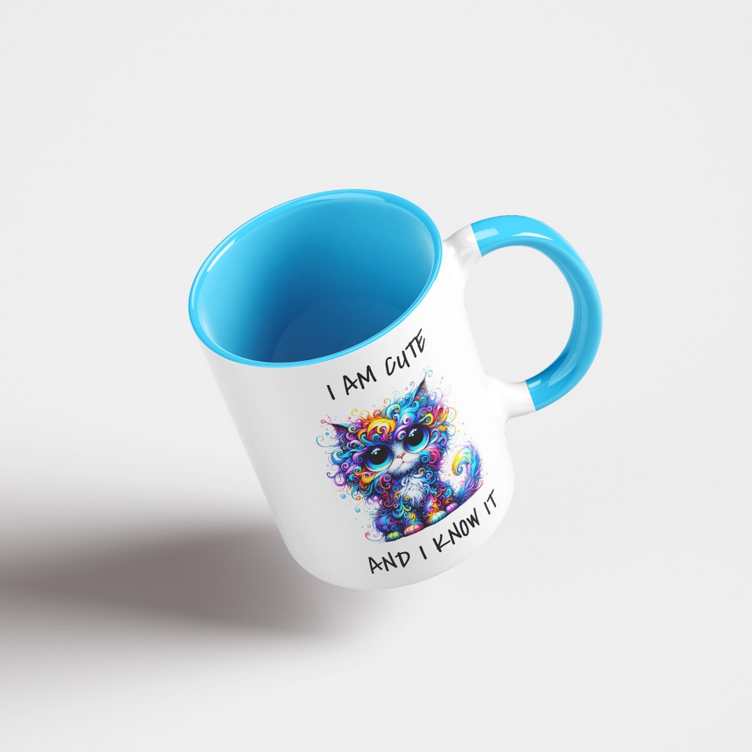 Farbenfrohe Katzen-Tasse – „I Am Cute And I Know It“ – Lustige Geschenkidee für Katzenliebhaber – Bild 8