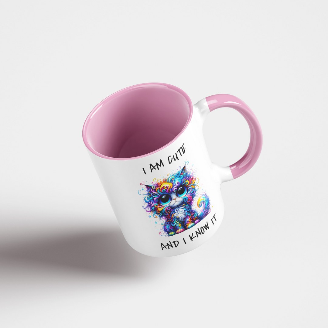 Farbenfrohe Katzen-Tasse – „I Am Cute And I Know It“ – Lustige Geschenkidee für Katzenliebhaber – Bild 11