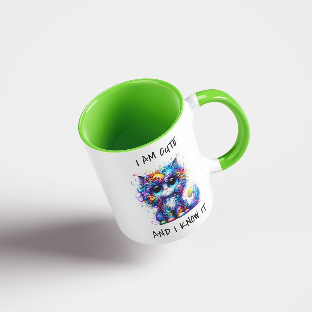 Farbenfrohe Katzen-Tasse – „I Am Cute And I Know It“ – Lustige Geschenkidee für Katzenliebhaber – Bild 15