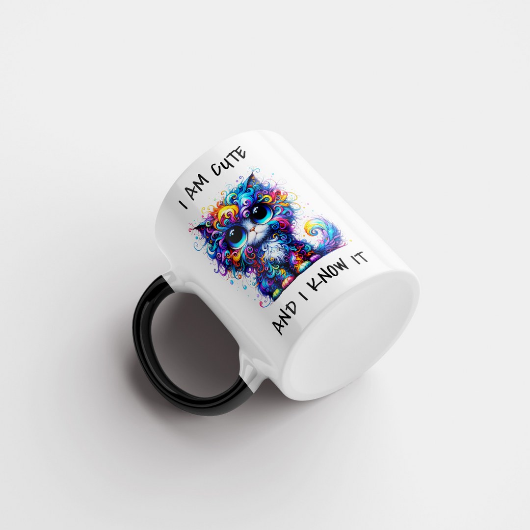 Farbenfrohe Katzen-Tasse – „I Am Cute And I Know It“ – Lustige Geschenkidee für Katzenliebhaber – Bild 6