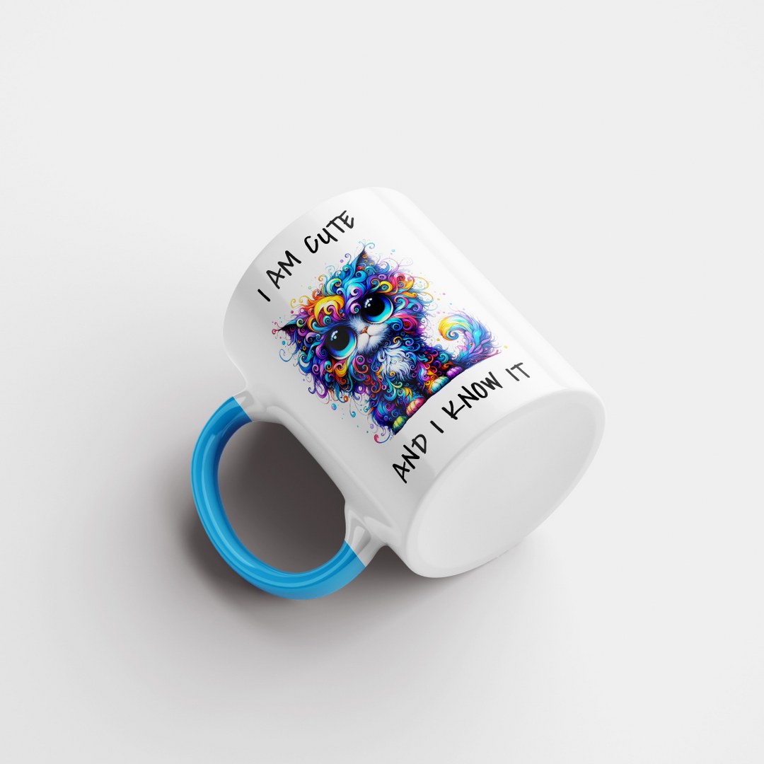Farbenfrohe Katzen-Tasse – „I Am Cute And I Know It“ – Lustige Geschenkidee für Katzenliebhaber – Bild 9