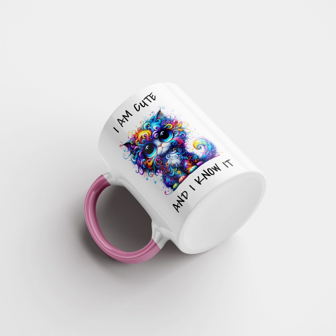Farbenfrohe Katzen-Tasse – „I Am Cute And I Know It“ – Lustige Geschenkidee für Katzenliebhaber – Bild 12