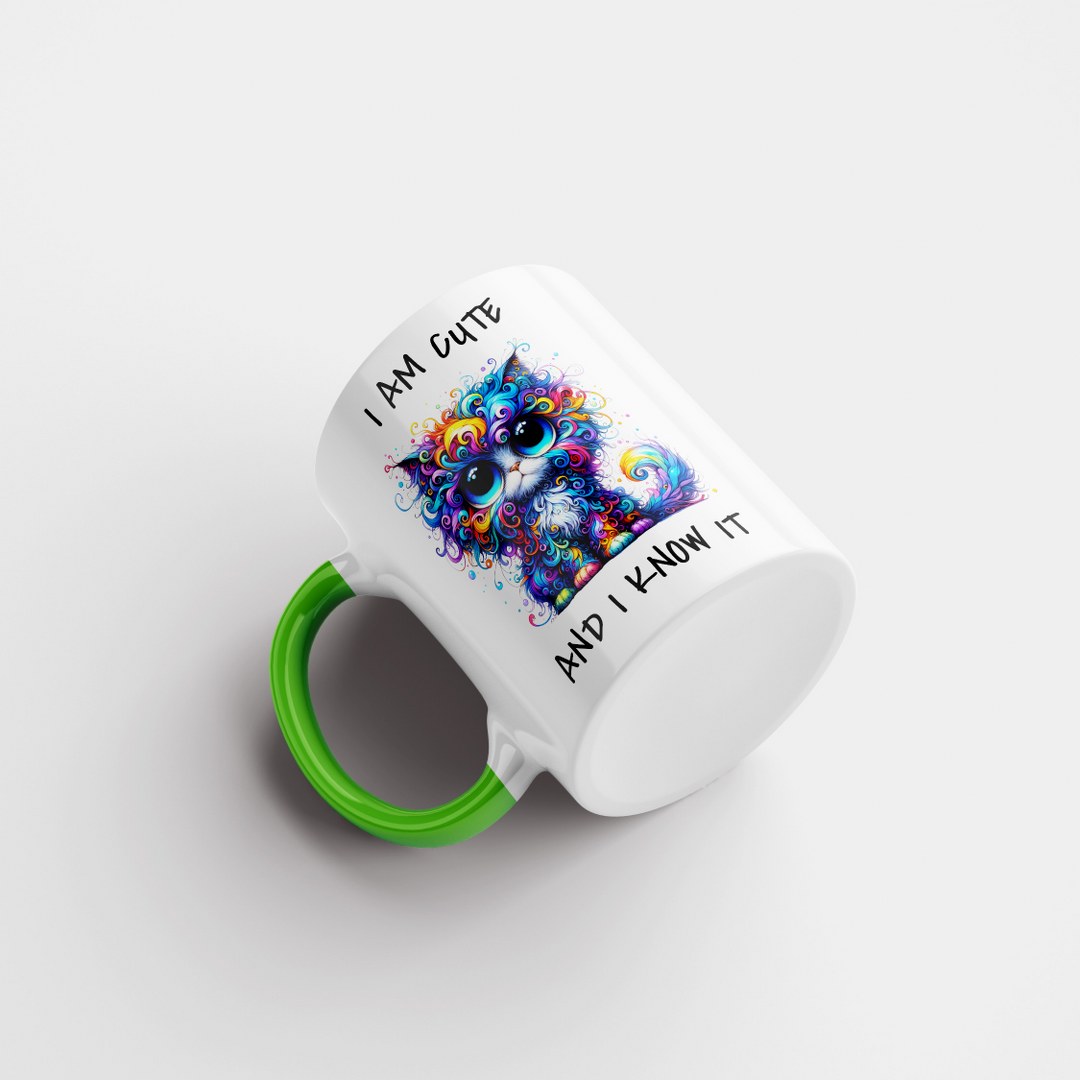 Farbenfrohe Katzen-Tasse – „I Am Cute And I Know It“ – Lustige Geschenkidee für Katzenliebhaber – Bild 14