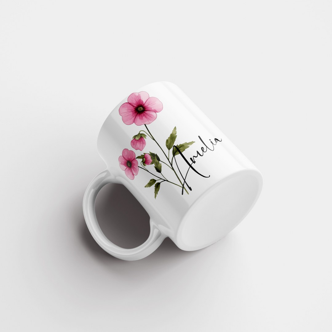 Personalisierte Tasse mit Namen und Blumenmotiv – Elegantes Geschenk für Mama, Schwester oder Oma – Bild 3