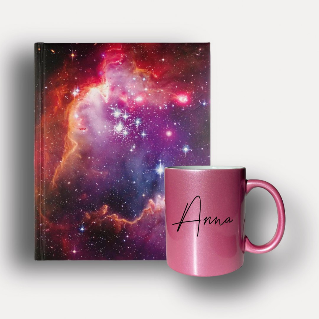 Elegantes Geschenkset mit personalisierter Perlen-Tasse & Peter Pauper Press Notizbuch – Bild 2