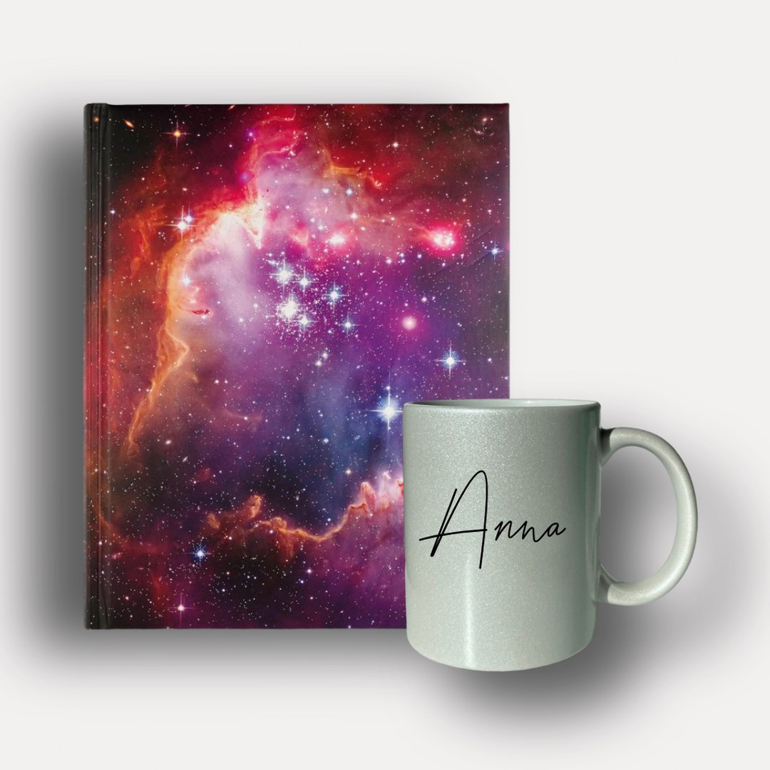 Elegantes Geschenkset mit personalisierter Perlen-Tasse & Peter Pauper Press Notizbuch – Bild 3