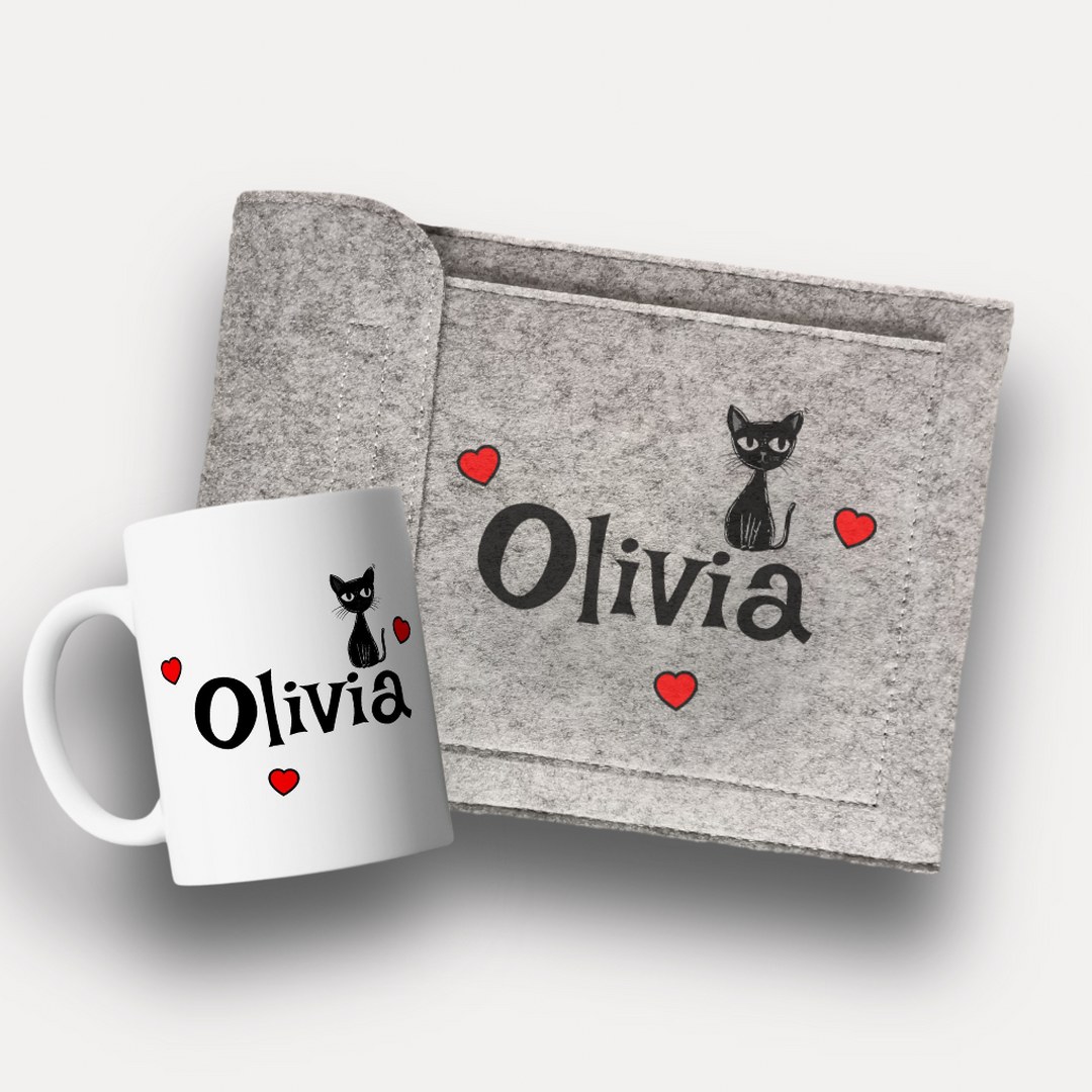 Personalisiertes „Cat Mom“ Geschenkset – Tasse & Filz-Etui mit Namen – Bild 3