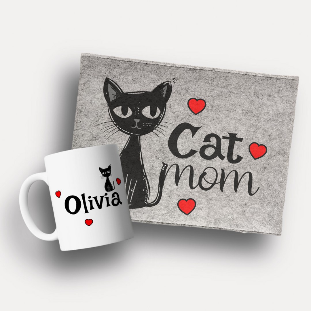 Personalisiertes „Cat Mom“ Geschenkset – Tasse & Filz-Etui mit Namen – Bild 2