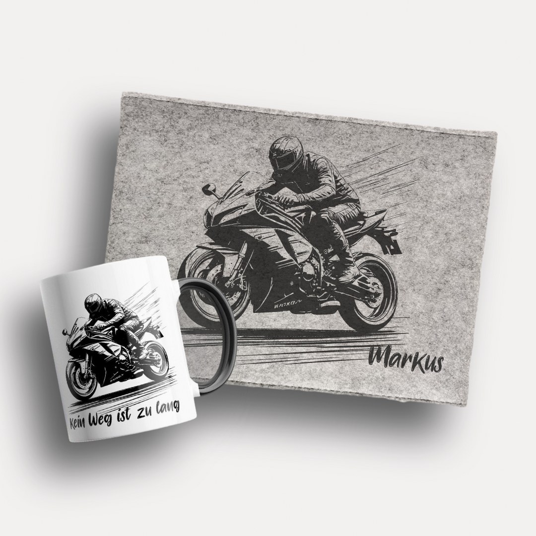Personalisiertes Motorrad-Geschenkset mit Namen – Tasse & Filz-Etui im Biker-Design – Bild 4