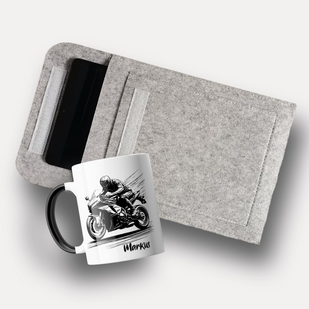 Personalisiertes Motorrad-Geschenkset mit Namen – Tasse & Filz-Etui im Biker-Design – Bild 6