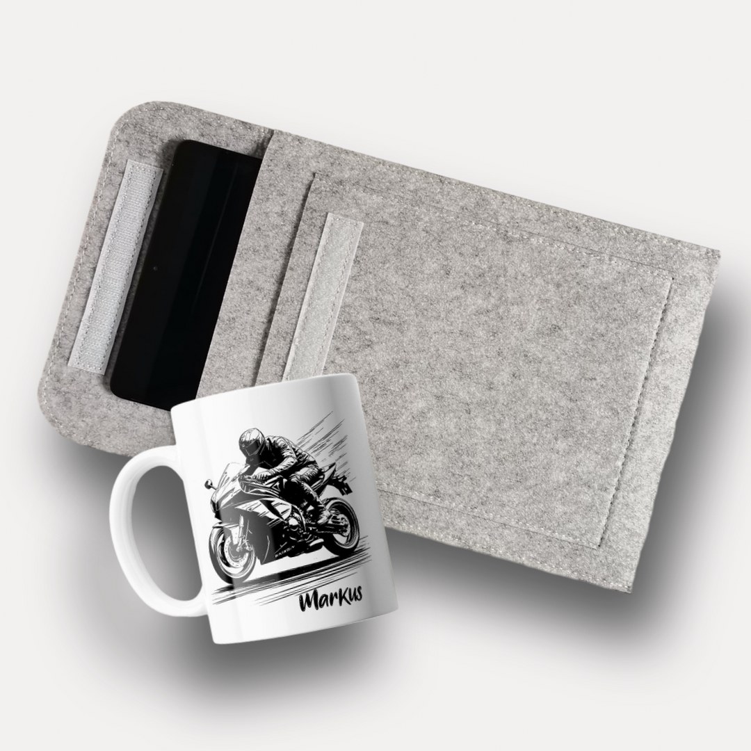 Personalisiertes Motorrad-Geschenkset mit Namen – Tasse & Filz-Etui im Biker-Design – Bild 5