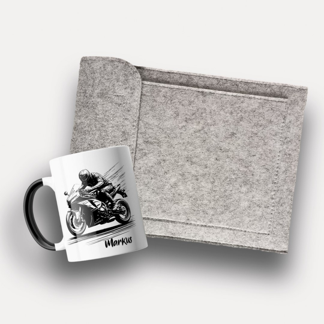 Personalisiertes Motorrad-Geschenkset mit Namen – Tasse & Filz-Etui im Biker-Design – Bild 8