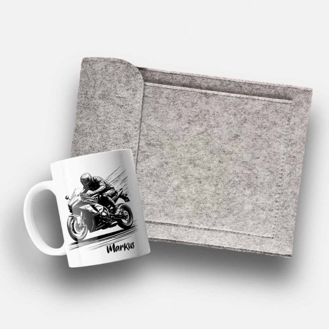 Personalisiertes Motorrad-Geschenkset mit Namen – Tasse & Filz-Etui im Biker-Design – Bild 7