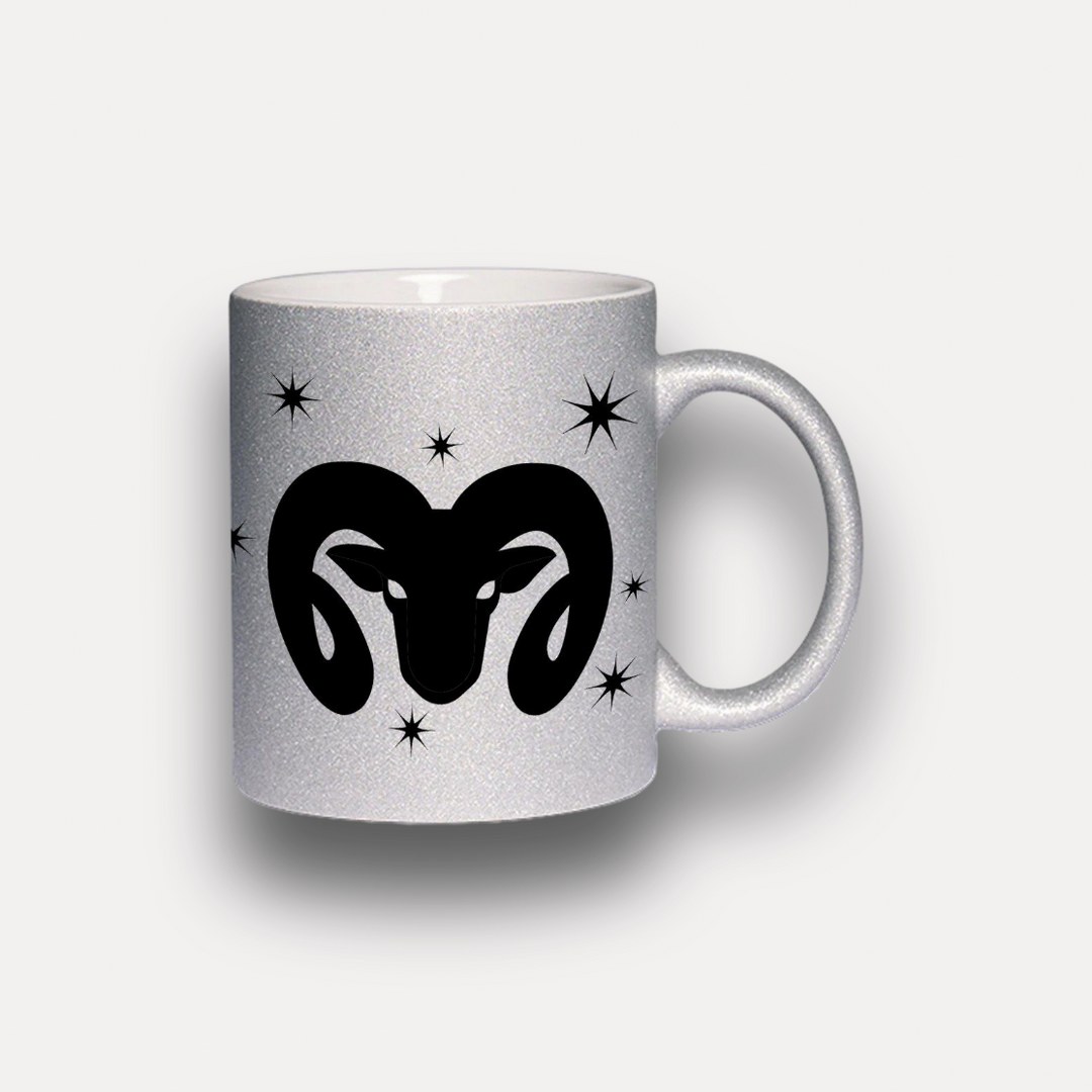 Glitzer Tasse Sternzeichen Widder – Sternzeichen Geschenk in Silber oder Gold – Bild 3