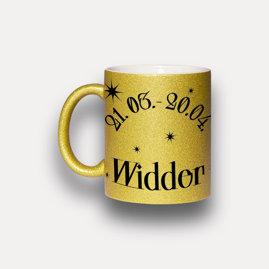 Glitzer Tasse Sternzeichen Widder – Sternzeichen Geschenk in Silber oder Gold – Bild 5