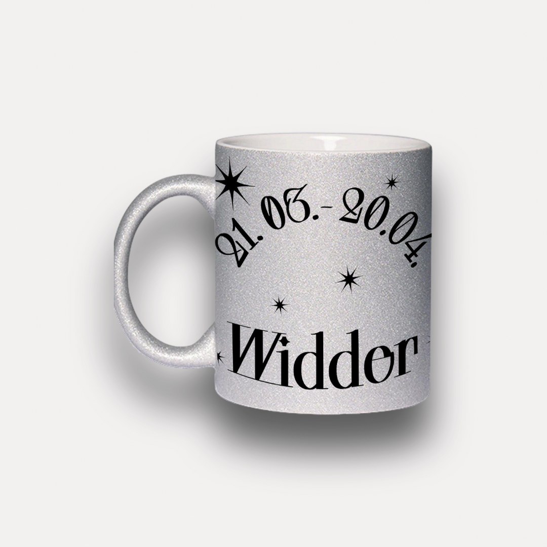 Glitzer Tasse Sternzeichen Widder – Sternzeichen Geschenk in Silber oder Gold – Bild 2