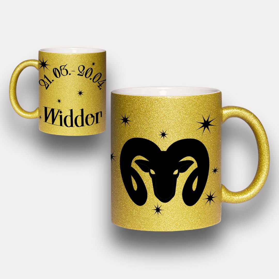 Glitzer Tasse Sternzeichen Widder – Sternzeichen Geschenk in Silber oder Gold – Bild 4