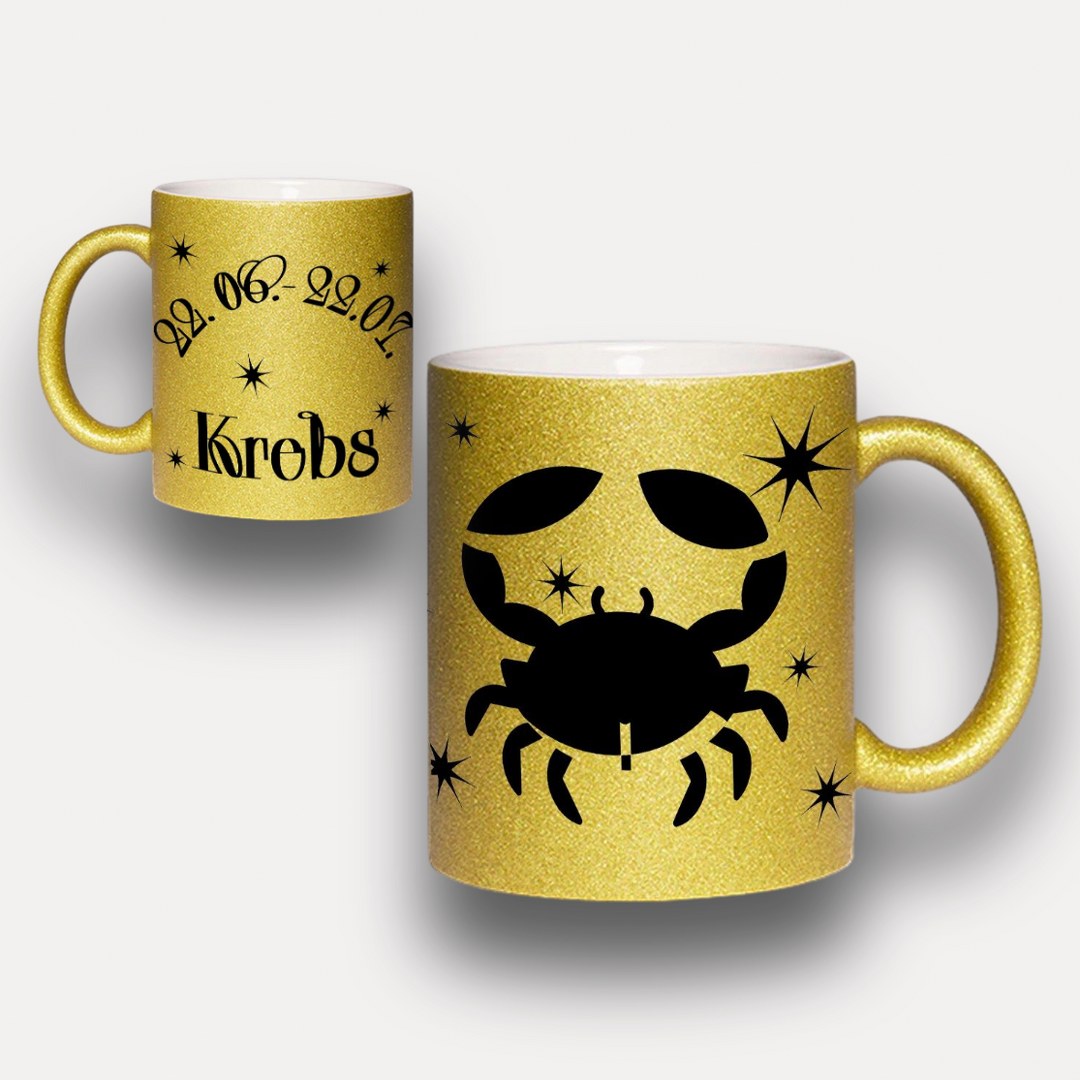 Glitzer Tasse Sternzeichen Krebs – Sternzeichen Geschenk in Silber oder Gold – Bild 4