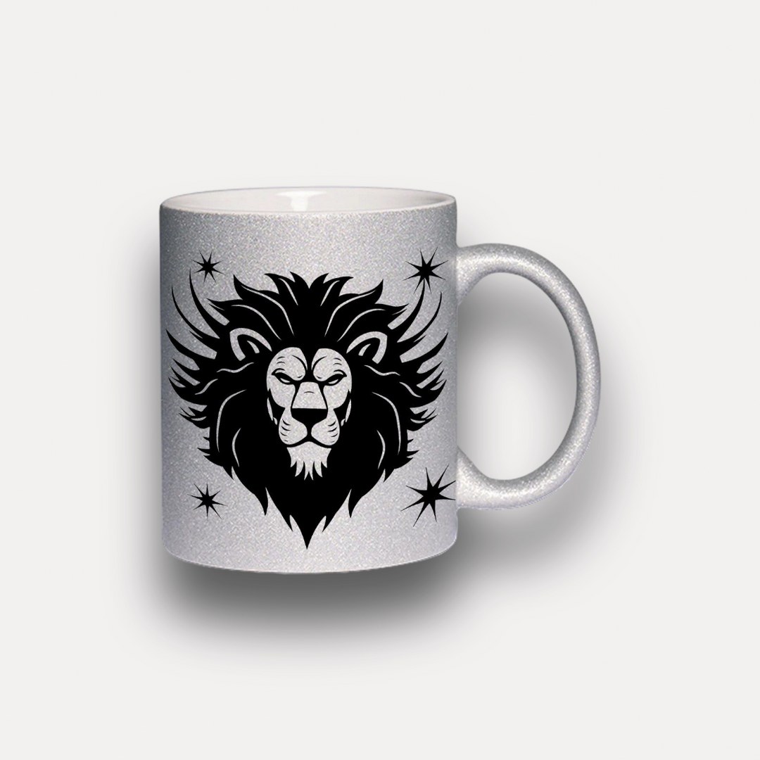 Glitzer Tasse Sternzeichen Löwe – Sternzeichen Geschenk in Silber oder Gold – Bild 3