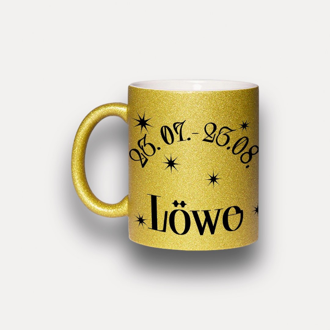Glitzer Tasse Sternzeichen Löwe – Sternzeichen Geschenk in Silber oder Gold – Bild 5