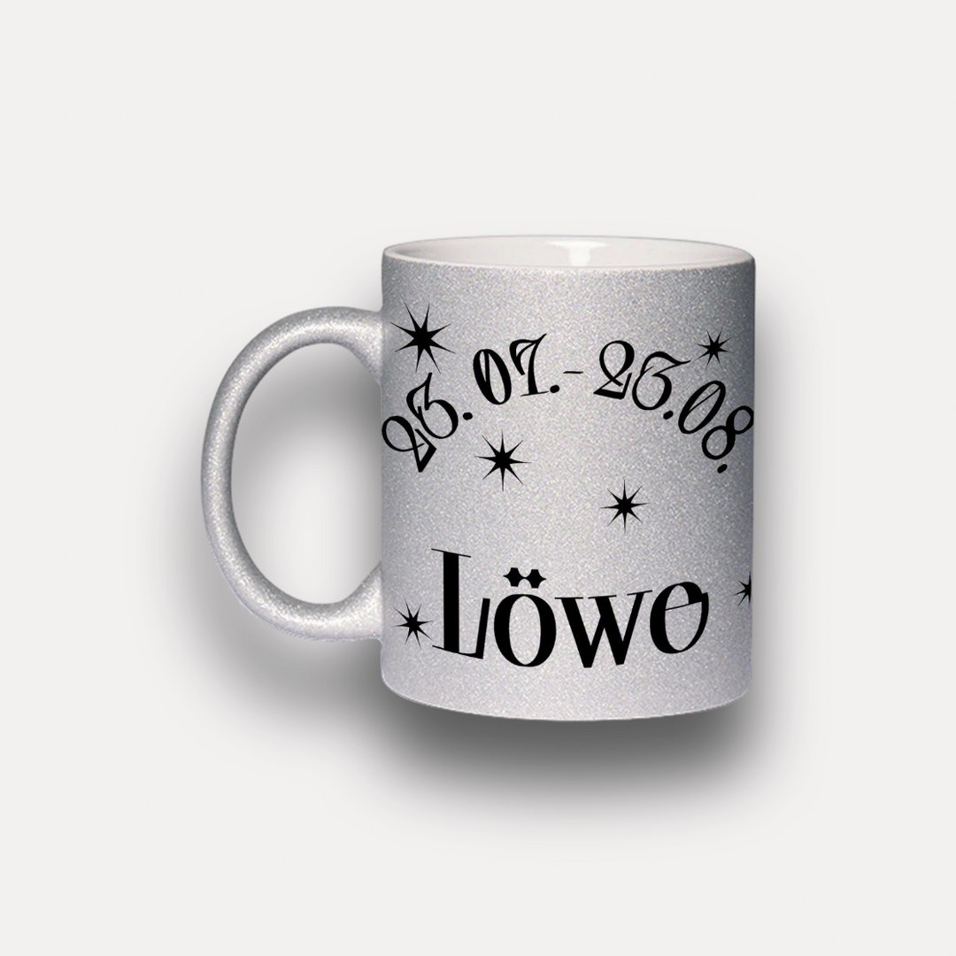 Glitzer Tasse Sternzeichen Löwe – Sternzeichen Geschenk in Silber oder Gold – Bild 2