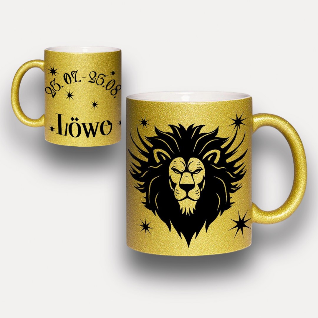 Glitzer Tasse Sternzeichen Löwe – Sternzeichen Geschenk in Silber oder Gold – Bild 4