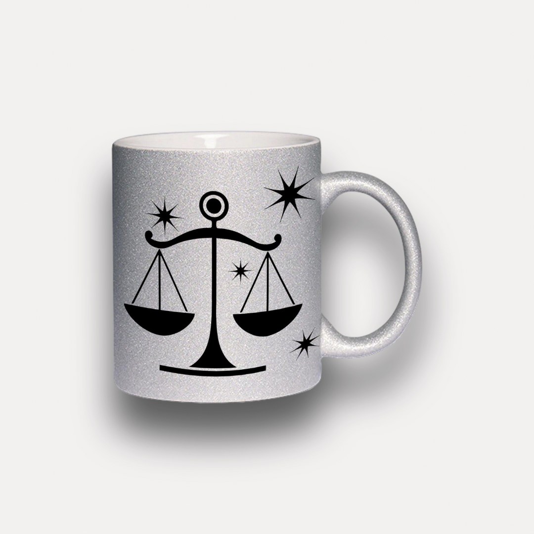 Glitzer Tasse Sternzeichen Waage – Sternzeichen Geschenk in Silber oder Gold – Bild 3