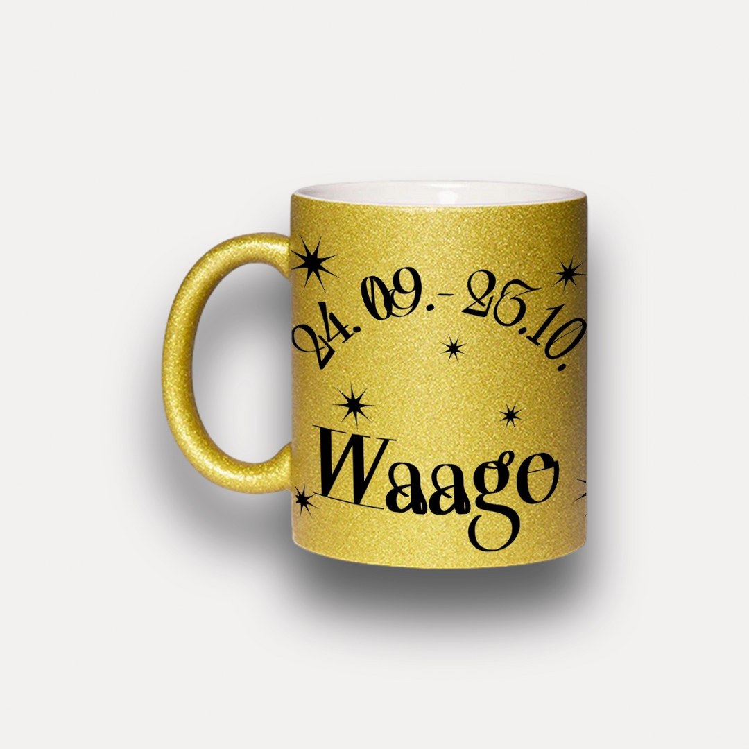 Glitzer Tasse Sternzeichen Waage – Sternzeichen Geschenk in Silber oder Gold – Bild 5