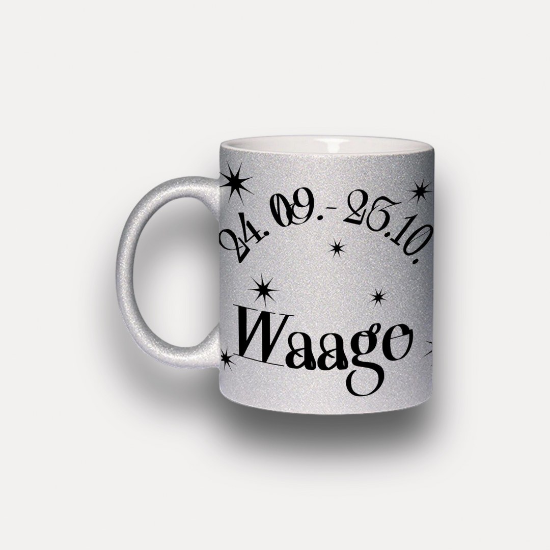 Glitzer Tasse Sternzeichen Waage – Sternzeichen Geschenk in Silber oder Gold – Bild 2