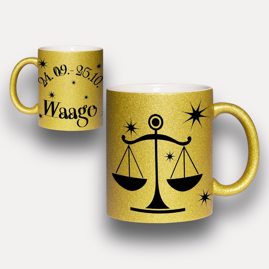 Glitzer Tasse Sternzeichen Waage – Sternzeichen Geschenk in Silber oder Gold – Bild 4