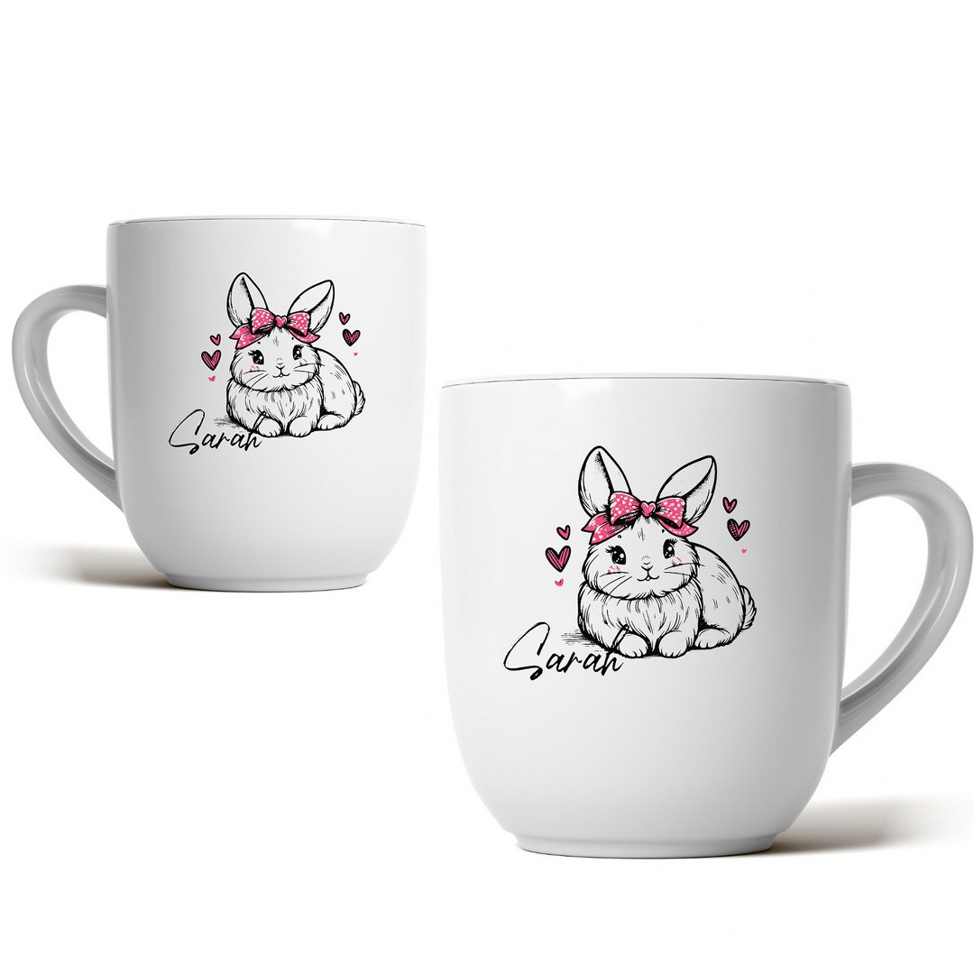 Personalisierte Ostertasse mit Namen – liebevolles Hasenmotiv mit Schleife – Bild 2
