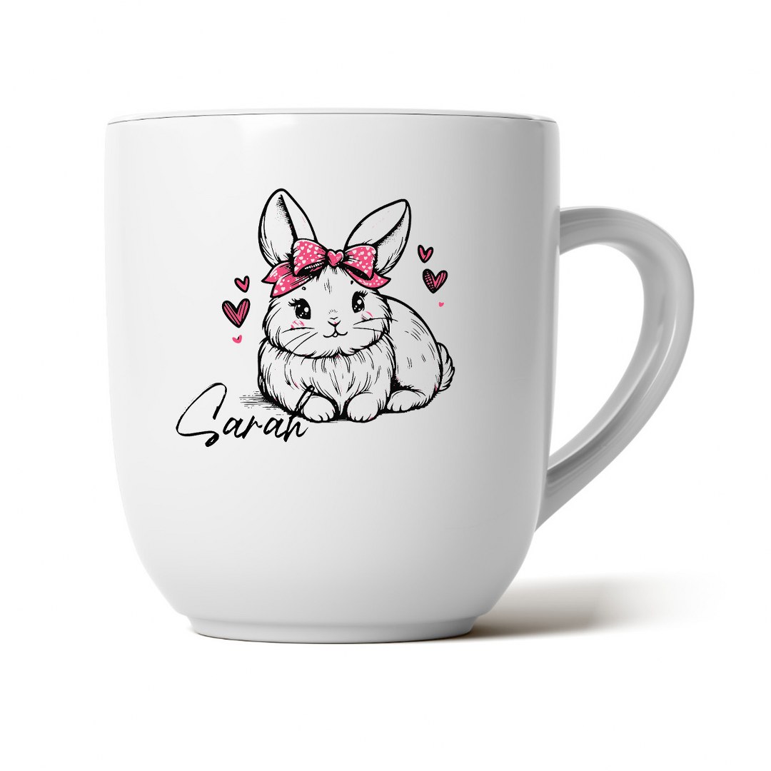 Personalisierte Ostertasse mit Namen – liebevolles Hasenmotiv mit Schleife – Bild 4