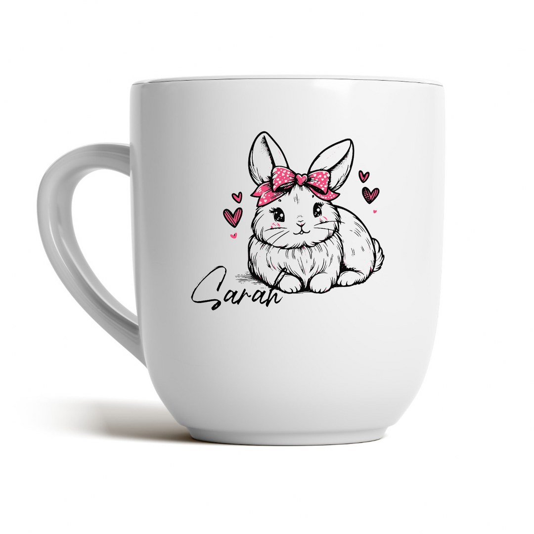 Personalisierte Ostertasse mit Namen – liebevolles Hasenmotiv mit Schleife – Bild 3