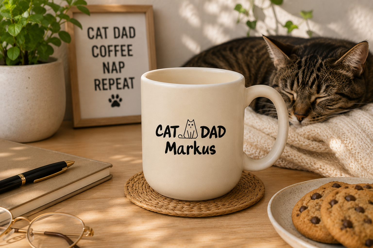 Personalisierte Tasse mit Namen „Cat Dad“ – Geschenk für Katzenliebhaber – Bild 11